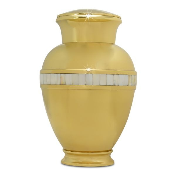 Large/Adult 220 Cubic Inch Royal Mother of Pearl Brass Funeral Cremation Urn for Ashes