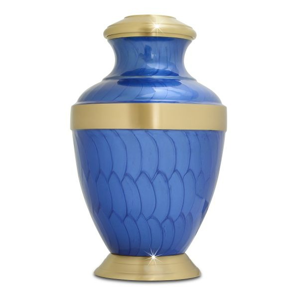 Large/Adult 220 Cubic Inch Modern Blue Brass Funeral Cremation Urn for Ashes