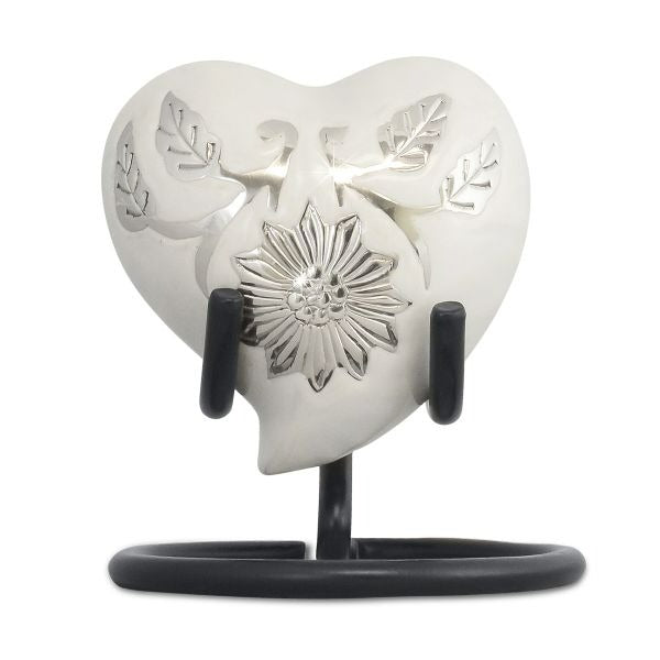 Small/Keepsake Loving White Heart Brass Funeral Cremation Urn for Ashes