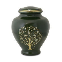 Load image into Gallery viewer, Large/Adult 200 Cubic Inch Vale Green Brass Funeral Cremation Urn for Ashes
