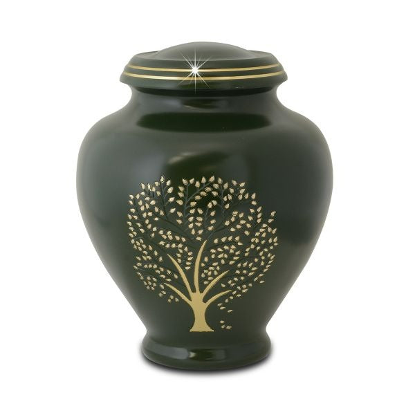 Large/Adult 200 Cubic Inch Vale Green Brass Funeral Cremation Urn for Ashes