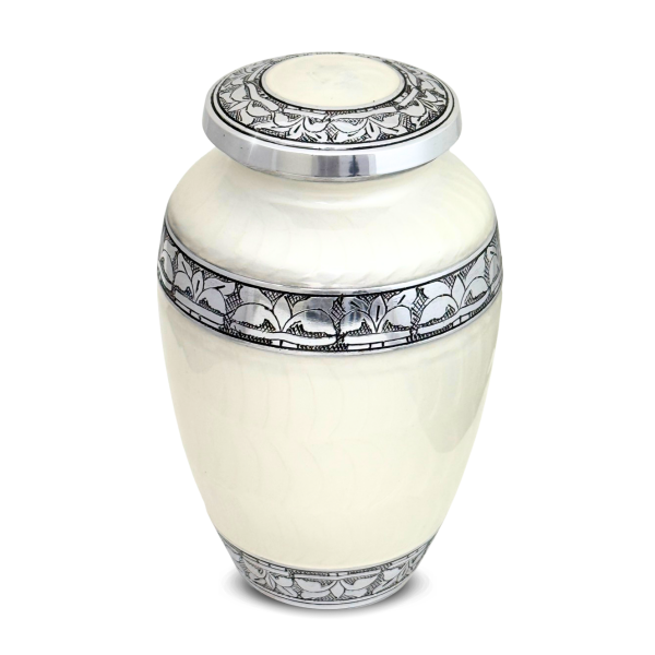 Large/Adult 200 Cubic Inch Shimmering Ivory Aluminum Funeral Cremation Urn for Ashes