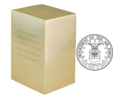 Load image into Gallery viewer, Large/Adult 210 Cubic Inch Air Force Emblem Brass Funeral Cremation Urn
