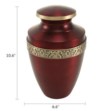 Load image into Gallery viewer, Adult 200 Cubic Inch Brass Crimson Funeral Cremation Urn for Ashes
