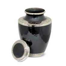Load image into Gallery viewer, Large/Adult 200 Cubic Inch Black Floral Brass Funeral Cremation Urn for Ashes
