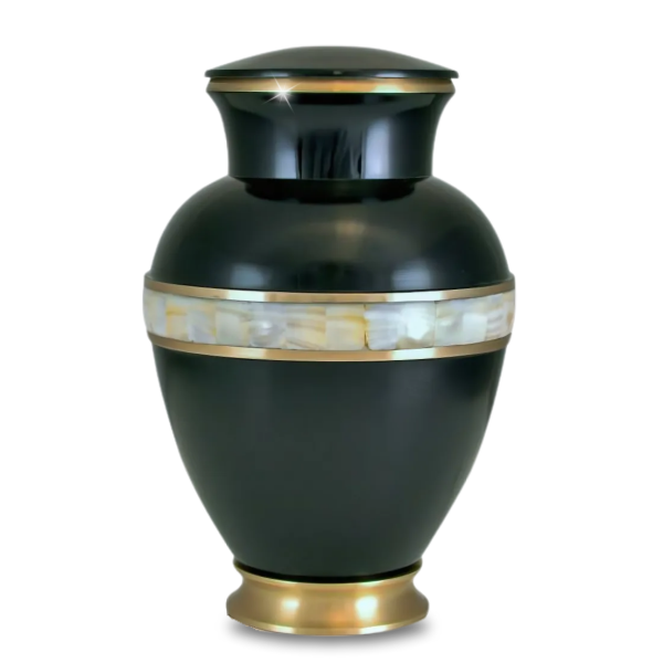 Large/Adult 220 Cubic Inch Black Mother of Pearl Brass Funeral Cremation Urn for Ashes