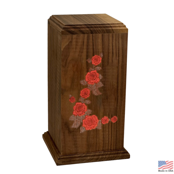 Large/Adult 220 Cubic Inches Blossom Embrace Walnut Wood Funeral Cremation Urn for Ashes