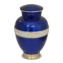 Load image into Gallery viewer, Large/Adult 220 Cubic Inches Blue Mother of Pearl Brass Cremation Urn for Ashes
