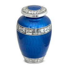 Load image into Gallery viewer, Large/Adult 200 Cubic Inch Shimmering Blue Aluminum Funeral Cremation Urn for Ashes
