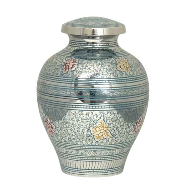 Large/Adult 228 Cubic Ins Blue Butterflies Brass Funeral Cremation Urn for Ashes