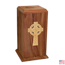 Load image into Gallery viewer, Large/Adult 220 Cubic Inches Celtic Cross Cedar Wood Funeral Cremation Urn for Ashes
