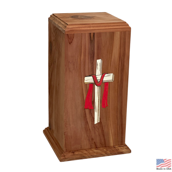 Large/Adult 220 Cubic Inches Cross of Faith Cedar Wood Funeral Cremation Urn for Ashes