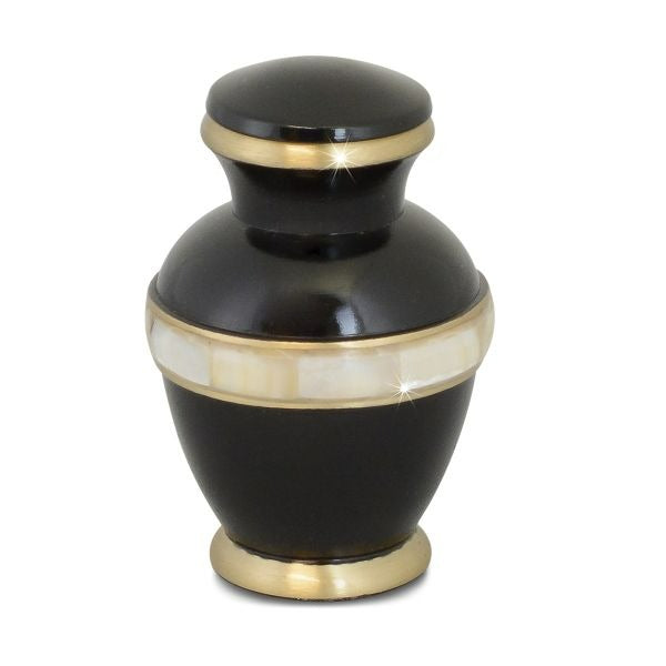 Small/Keepsake Black Mother of Pearl Brass Funeral Cremation Urn for Ashes