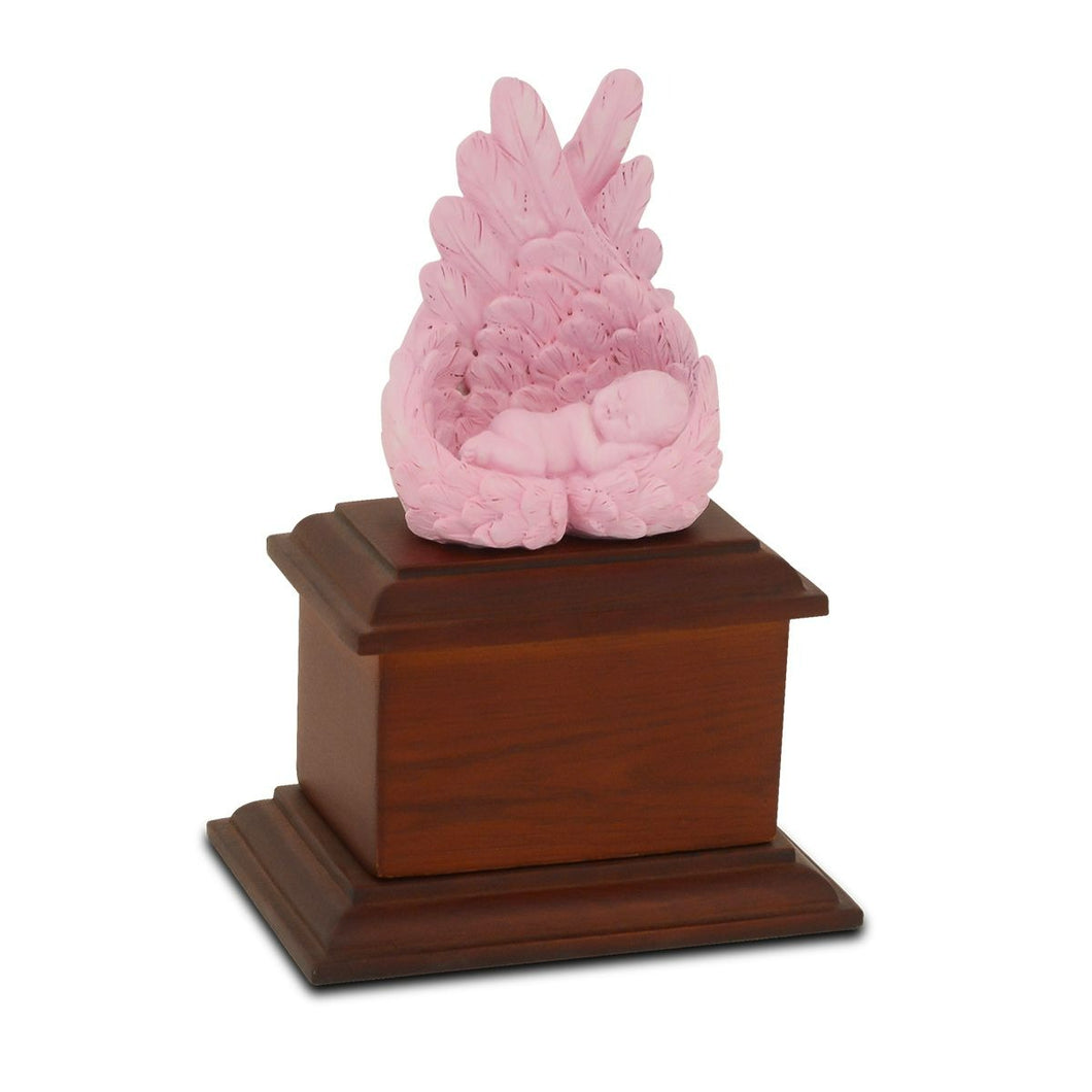 Small/Keepsake 8 Cubic Inches Pink Heaven's Care Brown Base Infant Cremation Urn for Ashes