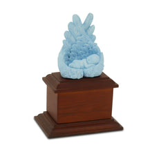 Load image into Gallery viewer, Small/Keepsake 8 Cubic Inch Blue Heaven&#39;s Care Brown Base Infant Cremation Urn
