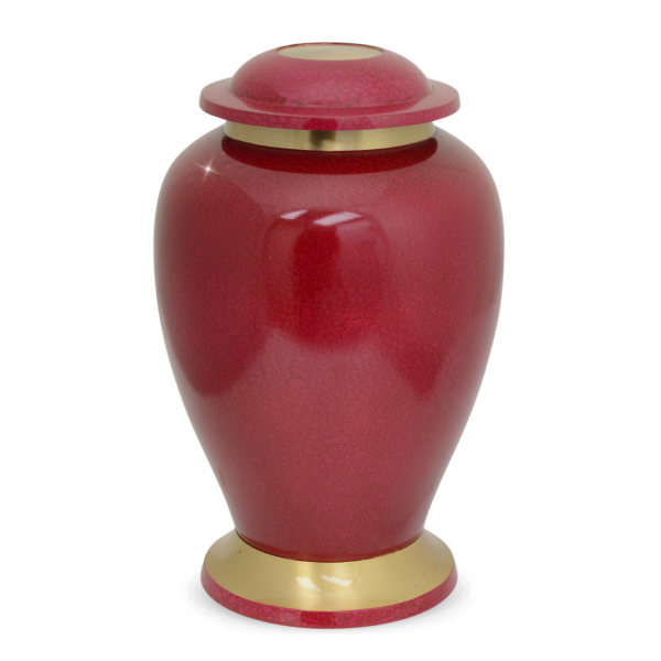 Large/Adult 228 Cubic Inch Gleaming Wine Red Brass Funeral Cremation Urn for Ashes