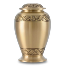 Load image into Gallery viewer, Large/Adult 220 Cubic Inch Gleaming Feather Brass Funeral Cremation Urn

