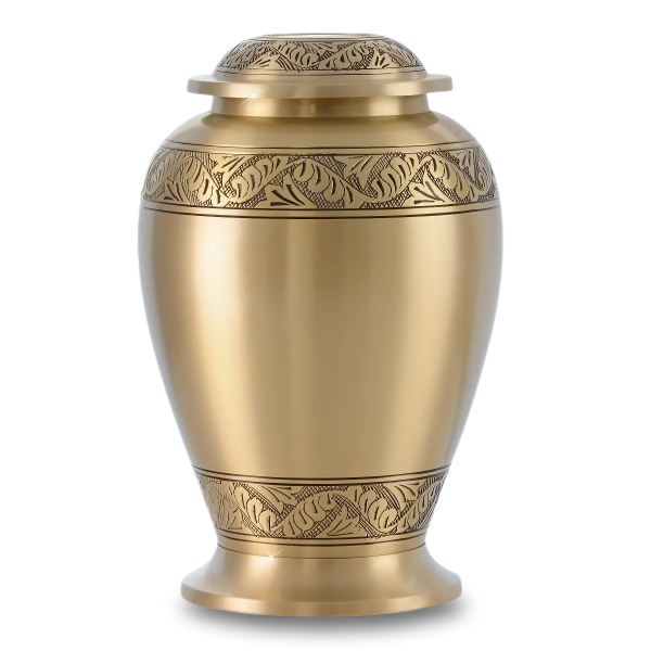 Large/Adult 220 Cubic Inch Gleaming Feather Brass Funeral Cremation Urn