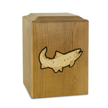 Load image into Gallery viewer, Large/Adult 220 Cubic Inches Golden Trout Wood Funeral Cremation Urn for Ashes
