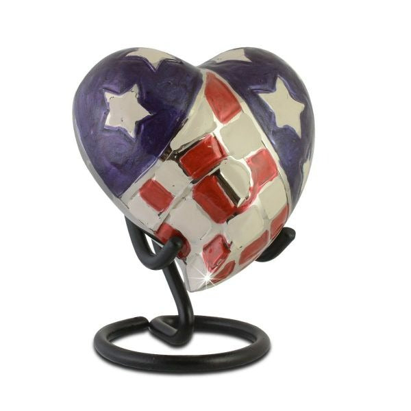 Small/Keepsake Heart With Flag Metal Funeral Cremation Urn for Ashes