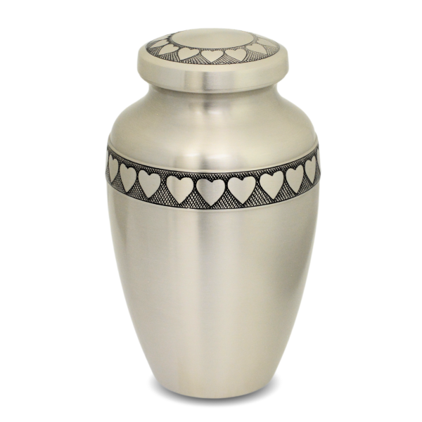 Large/Adult 228 Cubic Inches Pewter Ring of Hearts Brass Cremation Urn for Ashes