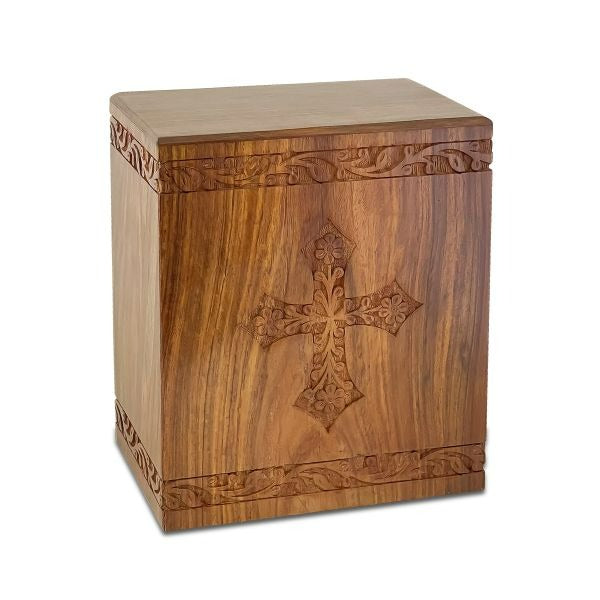 Large/Adult 220 Cubic Inches Old Cross Wood Funeral Cremation Urn for Ashes