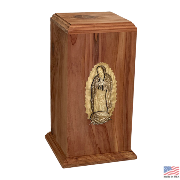 Large/Adult 220 Cubic Inches Lady of Guadalupe Cedar Wood Funeral Cremation Urn for Ashes