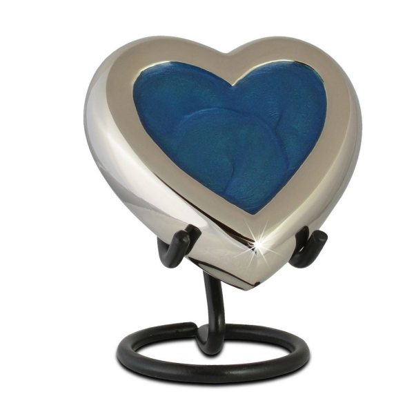 Small/Keepsake Loving Heart Blue – Pewter Brass Funeral Cremation Urn for Ashes