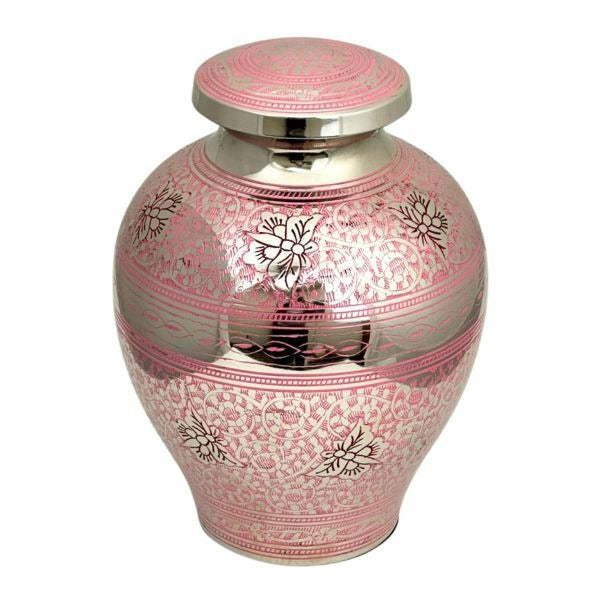 Large/Adult 228 Cubic Ins Pink Butterflies Brass Funeral Cremation Urn for Ashes