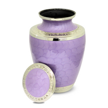 Load image into Gallery viewer, Large/Adult 220 Cubic Inches Purple Floral Adult Brass Funeral Cremation Urn for Ashes
