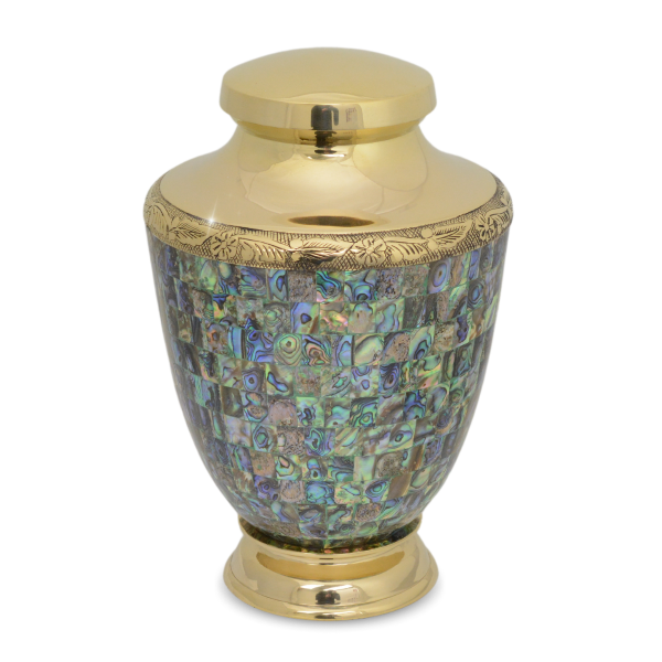 Large/Adult 220 Cubic Inch Regal Abalone Brass Funeral Cremation Urn for Ashes