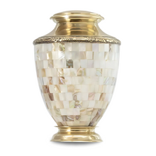 Load image into Gallery viewer, Large/Adult 220 Cubic Inch Regal Mother of Pearl Brass Funeral Cremation Urn for Ashes
