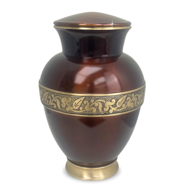 Large/Adult 220 Cubic Inch Royal Burnt Sienna Brass Funeral Cremation Urn for Ashes