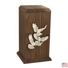 Load image into Gallery viewer, Large/Adult 220 Cubic Inches Serenity Doves Walnut Wood Funeral Cremation Urn for Ashes

