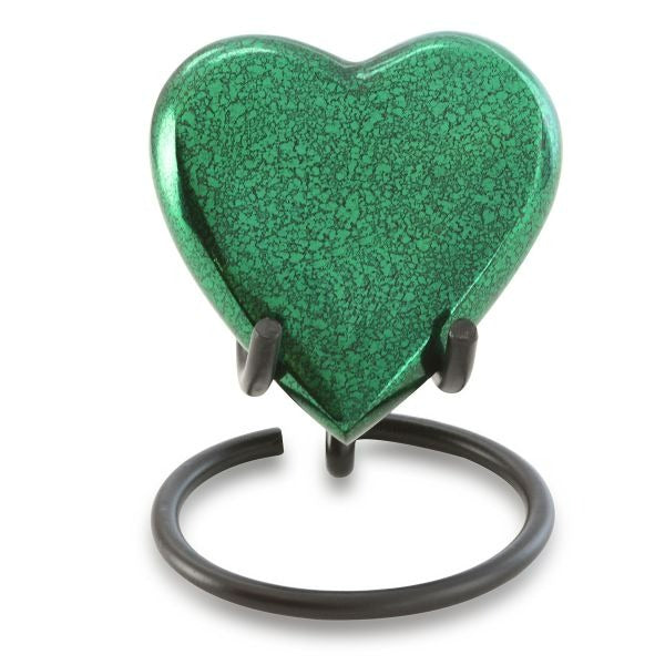 Small/Keepsake Green Loving Heart Brass Funeral Cremation Urn for Ashes