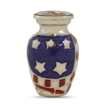 Load image into Gallery viewer, Small/Keepsake 4 Cubic Ins American Flag Funeral Brass Cremation Urn for Ashes
