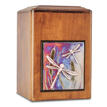 Load image into Gallery viewer, Large/Adult 210 Cubic Inch Raku Wood Dragonfly Funeral Cremation Urn for Ashes
