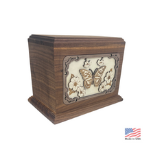 Load image into Gallery viewer, Large/Adult 210 Cubic Inches 3D Art Butterfly Walnut Wood Funeral Cremation Urn for Ashes
