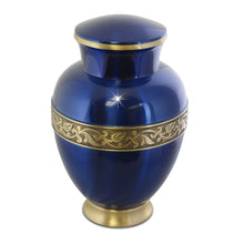 Load image into Gallery viewer, Large/Adult 220 Cubic Inch Leaf Blue Brass Funeral Cremation Urn for Ashes
