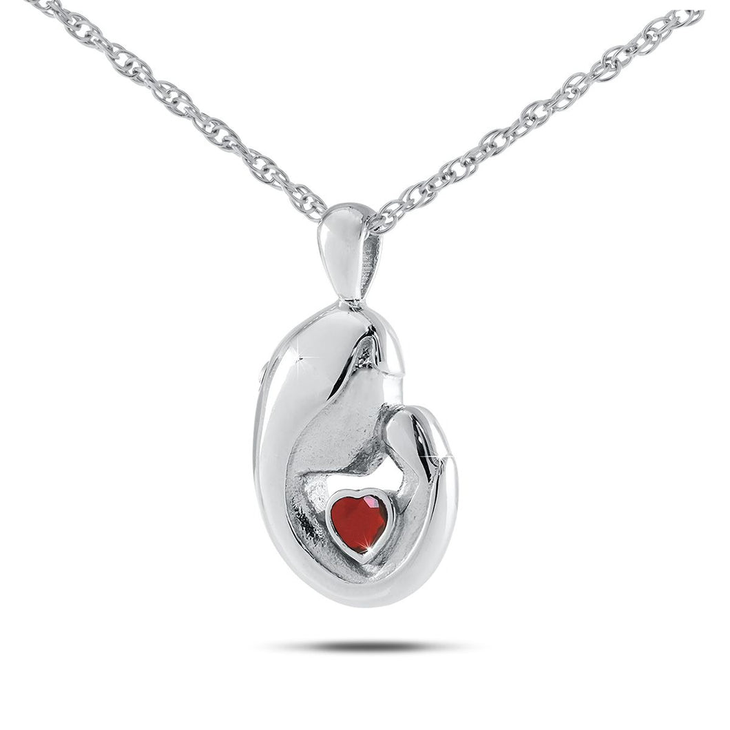 January w/ Garnet Stainless Steel Pendant/Necklace Funeral Cremation Urn