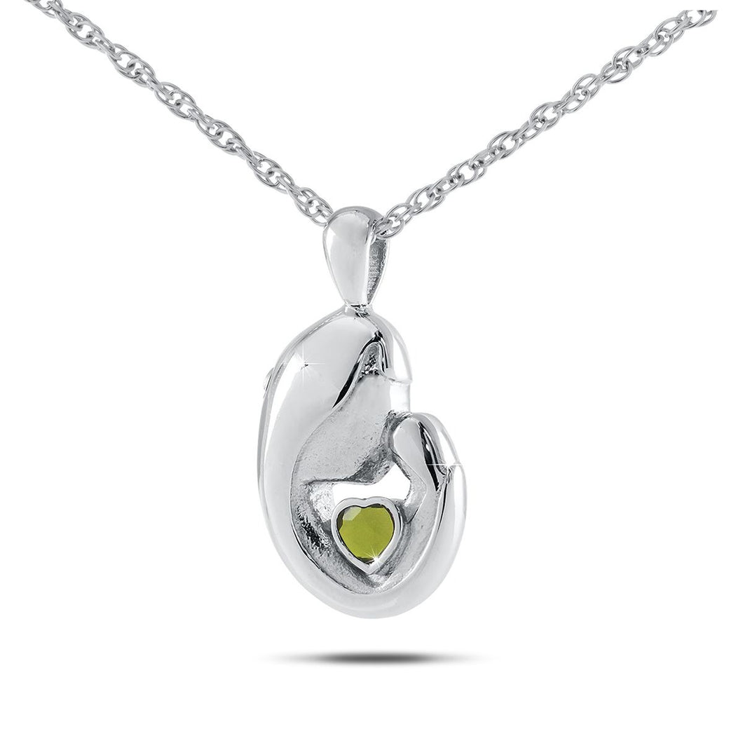 August w/ Peridot Stainless Steel Pendant/Necklace Funeral Cremation Urn