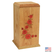 Load image into Gallery viewer, Large/Adult 220 Cubic Inches Blossom Embrace Oak Wood Funeral Cremation Urn for Ashes
