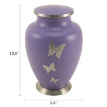 Load image into Gallery viewer, Adult 200 Cubic Inch Brass Purple Butterfly Funeral Cremation Urn for Ashes
