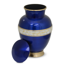 Load image into Gallery viewer, Large/Adult 220 Cubic Inches Blue Mother of Pearl Brass Cremation Urn for Ashes
