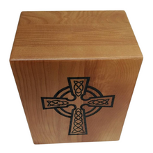 Load image into Gallery viewer, Large/Adult 240 Cubic Inches Celtic Cross Wood Funeral Cremation Urn for Ashes

