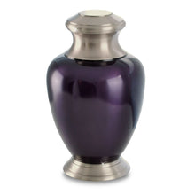 Load image into Gallery viewer, Large/Adult 220 Cubic Inches Purple &amp; Gray Brass Funeral Cremation Urn for Ashes
