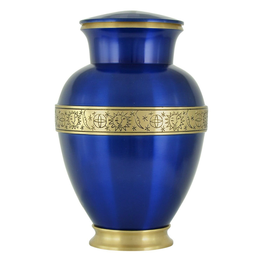 Large/Adult 220 Cubic Inches Blue Brass Funeral Cremation Urn for Ashes