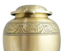Load image into Gallery viewer, Large/Adult 220 Cubic Inch Gleaming Feather Brass Funeral Cremation Urn
