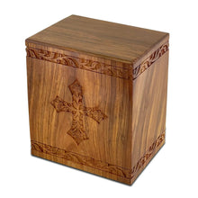 Load image into Gallery viewer, Large/Adult 220 Cubic Inches Old Cross Wood Funeral Cremation Urn for Ashes
