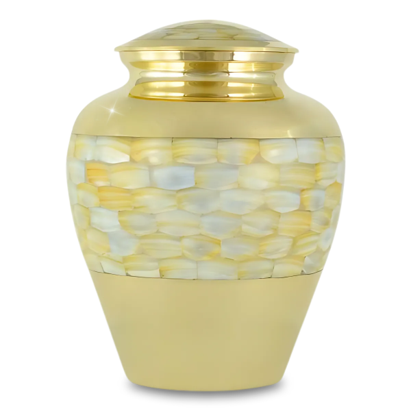 Large/Adult 230 Cubic Inches Mother of Pearl Brass Cremation Urn for Ashes